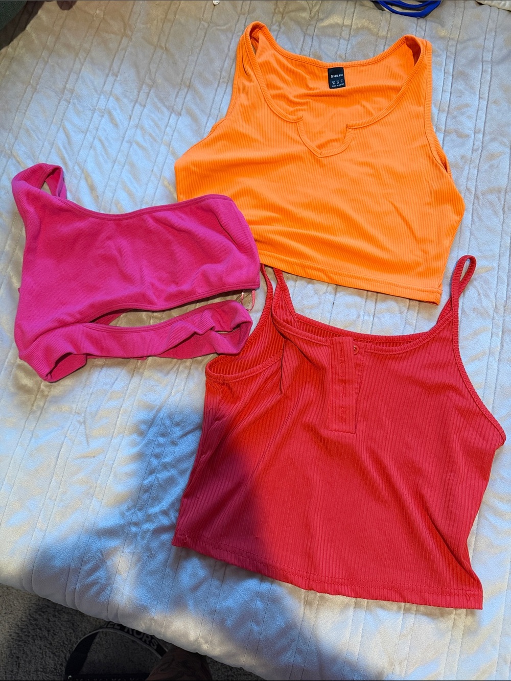 Neon Orange Ribbed Cropped Tank Top, Pink & Red Crop Tops Bundle